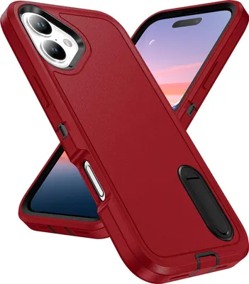 Produktbild von Hülle für iPhone 17 Hybrid Dreilagige Robust Stoßfest Schwerlast Schutzhülle mit Ständer Rot