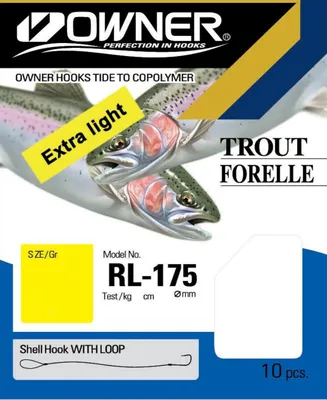 Produktbild von Owner RL-175 Forelle blau 250cm - Forellenhaken, Größe/Tragkraft/Durchmesser/Inhalt:Gr. 6/3.7kg/0.20mm/8 Haken pro Packung