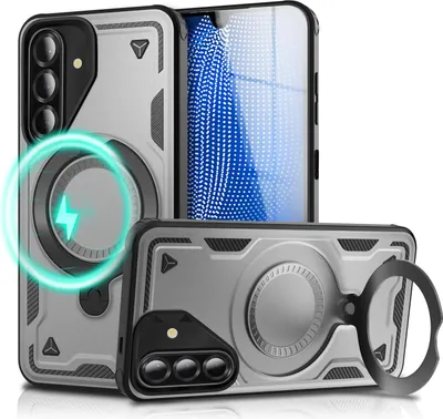 Produktbild von NALIA Magnetische Panzerhülle für Samsung Galaxy A26 – für MagSafe & 360° Ring – STORMGUARD (Outdoor Case) – Marke aus Berlin – Sturmsilber