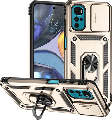 Produktbild von Moto G Play 2024 Hülle mit Schiebe Kamera Schutz und Ringhalter Ständer Schutzhülle für Motorola Moto G Play (2024) Gold