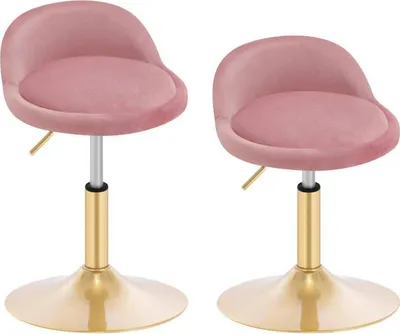 Produktbild von WOLTU Schminkhocker, höhenverstellbar, Bürohocker, Küchenhocker, Drehhocker, Samt, Rosa+Gold