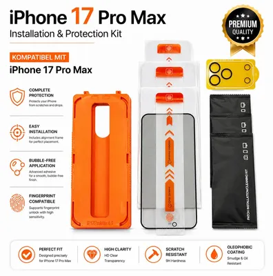 Produktbild von 3er Blickschutzfolie kompatibel mit iPhone 17 Pro Max + Kameraobjektivschutz + Anbringhilfe Set