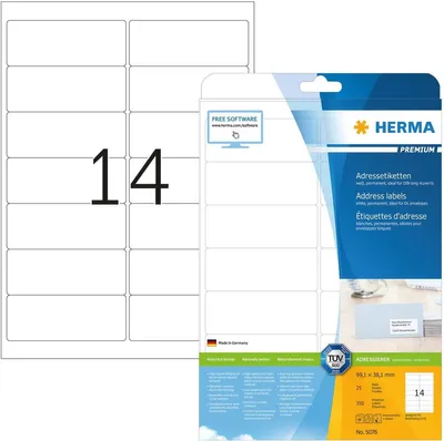 Obrázok produktu pre Štítky biele 99,1x38,1 mm Premium A4 PU=32x350 kusov
