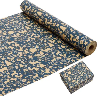 Immagine prodotto di Rotolo di carta da regalo natalizia 43 cm × 20 m carta kraft motivo natalizio riciclabile