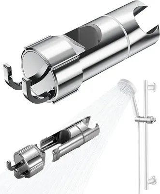 Imagen del producto de Soporte ajustable para ducha de mano, de 16 a 27 mm, con 2 ganchos, para barra de ducha, ideal para el baño
