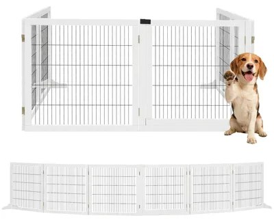 Produktbild von Hunde Absperrgitter Indoor klappbar Kiefernholz Weiß Weiß