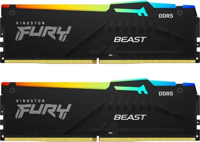 Produktbild von Kingston Technology FURY Beast 64GB 6400MT/s DDR5 CL32 DIMM (2er-Kit) RGB EXPO, 64 GB, 2 x 32 GB, DDR5, 288-pin DIMM, Schwarz