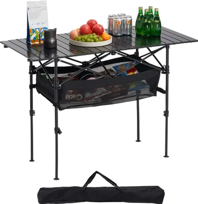 Image de Table pliante VEVOR Table de buffet portable à usage général 120 cm, table rectangulaire en aluminium (pour 4-6 personnes) avec hauteur réglable & sac de transport, table de jardin table de camping pour les fêtes pique-nique Noir