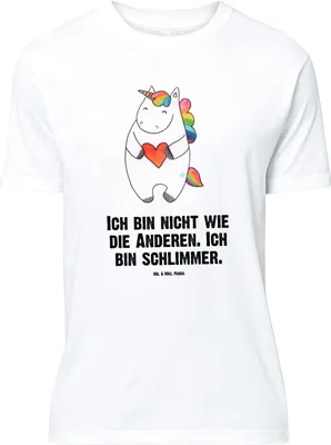 Produktbild von Mr. & Mrs. Panda Größe L T-Shirt Einhorn Herz - Weiß - Geschenk, Witzig, Shirt, Unicorn, Einhörner, Tshirt, Lustig, Freundin, mit Spruch