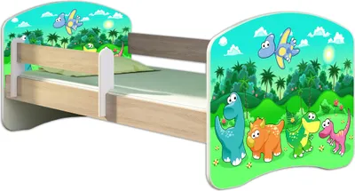 Produktbild von ACMA Jugendbett Kinderbett Junior-Bett Komplett-Set mit Matratze Lattenrost und Rausfallschutz Sonoma 30 Dino 180x80
