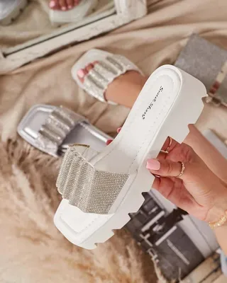 Produktbild von Weiße Damenpantoffeln mit Zirkonia Emkoy - Footwear, Größe 39
