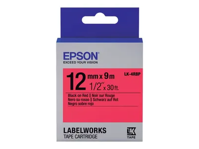 Produktbild von Epson Etikettenkassette LK-4RBP - Pastell - schwarz auf rot - 12mmx9m, Schwarz auf rot, Japan, 1,2 cm, 9 m, 1 Stück(e), 90 mm