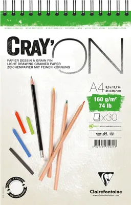 Produktbild von Clairefontaine 5x Cray'ON, Spiralblock A4, 30 Blatt 160g 975031C