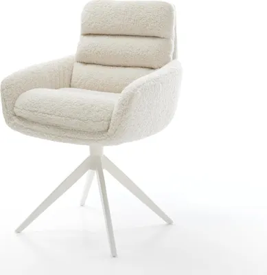 Produktbild von DELIFE Drehstuhl Abelia-Flex mit Armlehnen Teddystoff Beige Kreuzgestell breit Weiß 360° drehbar Wippfunktion