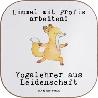 Produktbild von Mr. & Mrs. Panda Tischuntersetzer Yogalehrer Leidenschaft - Weiß - Geschenk, Holzuntersetzer, Untersetzer für Gläser, Getränkeuntersetzer, gläseruntersetzer