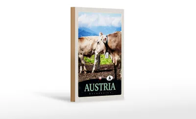 Produktbild von Holzschild Reise 12x18 cm Österreich Tiere Weide Natur Gebirge