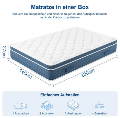 Image de Matelas - Matelas hybrides multicouches - Fermeté moyenne - Avec surmatelas Euro Top