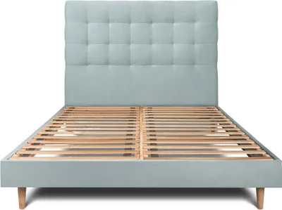 Produktbild von Bett mit gepolstertem Kopfteil – Samtstoff - 140 x 200 cm