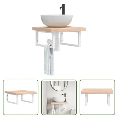 Immagine prodotto di The Living Store Piano lavabo con staffa in acciaio e legno massiccio di rovere