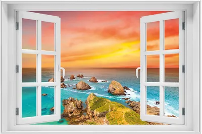 Produktbild von Wallario Wandbild mit Fenster-Illusion: Himmel am Abend, Größe: 61 x 91,5 cm, Poster mit weißem Aluminiumrahmen