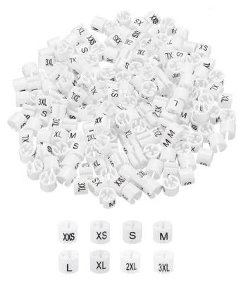 Productafbeelding van Kledinghanger labels - Voor het aangeven van maten - Geschikt voor 3 mm stangen - 200 stuks, wit