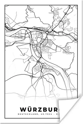 Produktbild von MuchoWow® Poster Würzburg - Karte - Stadtplan - Wegbeschreibung 80x120 cm - Papierdruck