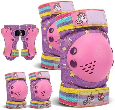 Produktbild von Unyqoos® Kinder-Schutzset (3–8 Jahre) – Knie-, Ellenbogen- & Handgelenkschützer, rosa Camouflage, verstellbar, PP/PE mit atmungsaktivem Polyesterbezug