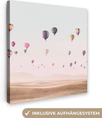 Produktbild von MuchoWow® - Leinwandbilder - Heißluftballon - Wüste - Himmel - Landschaft - Natur, Wandbild, Wanddeko Bilder Wohnzimmer, 50x50 cm