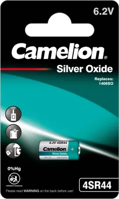 A product package for Camelion Silver Oxide batteries.