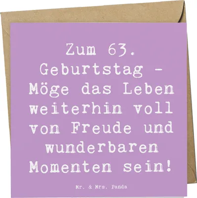 Produktbild von Mr. & Mrs. Panda Klappkarte Spruch 63. Geburtstag Freude - Lavendeltraum - Geschenk, Glückwunschkarte, faltkarte, Geburtstagsspruch, besonderer, anlasskarte, Alter, Zum