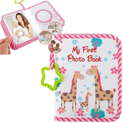 Obrázok produktu pre Ružové fotoalbum pre bábätká – Mäkké plátené album – Ideálne pre novorodencov – 18x14 cm