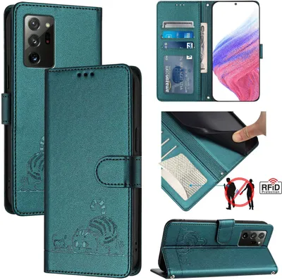 Produktbild von Leder Hülle für Samsung Galaxy Note 20 5G Süße Katze Flip Case Brieftasche Schutzhülle mit Standfunktion Grün