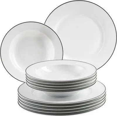 Obrázok produktu pre Čierna jedálenská súprava pre 6 osôb, 12-dielna sada porcelánových tanierov