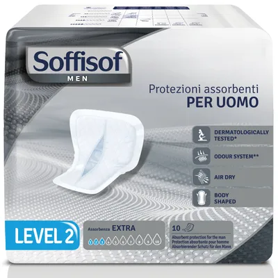 Immagine prodotto di Soffisof Men Level 2 - 10x Assorbenti Maschili -Scudi Protettivi per Leggera Incontinenza Uomo - Assorbenza 3