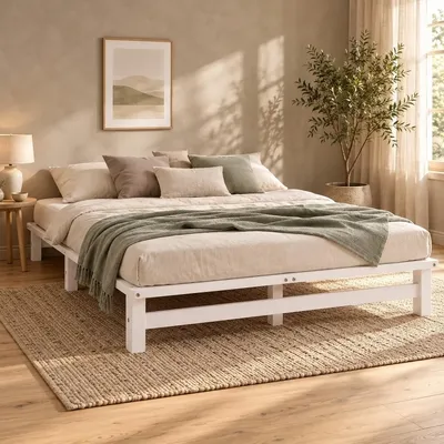 Produktbild von Homestyle4u Holzbett 140x200 mit Lattenrost Palettenbett Massivholzbett Palettenmöbel Doppelbett