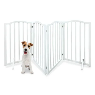 Image de IvoQ Barrière de Sécurité Pliable en Bois – Barrière pour Chien – Pliable 4 Panneaux – Réglable 46-185 cm – Hauteur 81,5 cm – Autoportante – Sans Perçage – Blanc