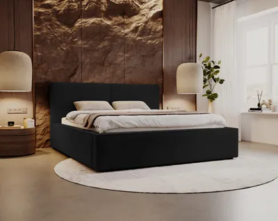 Produktbild von Besilio Möbel Polsterbett Doppelbett 180x200 Santos - Polsterbett mit Bettkasten und Metallrahmen - Samtstoff - Schwarz
