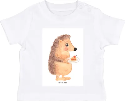 Produktbild von Mr. & Mrs. Panda  T-Shirt Igel Kuchenstück 12. - 18. Monat - Weiß - Geschenk, Essen Spruch, Kuchen Backen, Baby, Torte, Lustige Sprüche, Babyshirt, Geburtstagskuchen