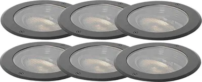 Produktbild von QAZQA - Modern Set van 6 dimbare buiten grondspots zwart IP65 incl LED - Delux Honey I Außenbeleuchtung - Aluminium Rund - LED geeignet GU10