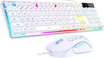 Produktbild von MageGee K1 Combo, Kabelgebunden, USB, QWERTY, RGB-LED, Transparent, Weiß, Maus enthalten