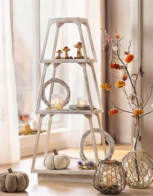 Produktbild von Steckregal "Shabby" aus Holz, Pyramide mit 3 Ebenen, Standregal Shabby Chic weiß, Regal stehend, Stufenregal für Wohnzimmer