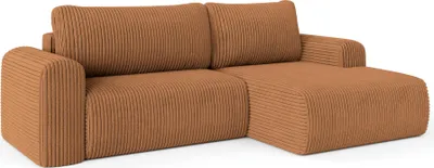 A brown corduroy sectional sofa shown from a front-side angle against a white background.