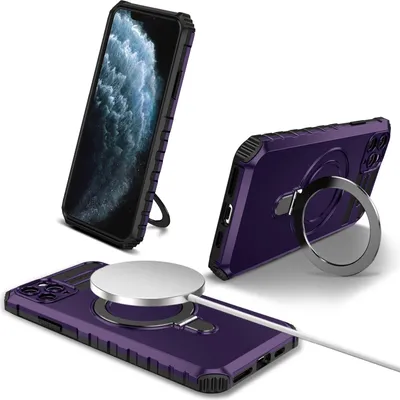 Obrázek produktu pro Pouzdro pro iPhone 11 Pro Max magnetické s MagSafe, držák prstenu, stojánek, dvouvrstvé ochranné pouzdro Fialová