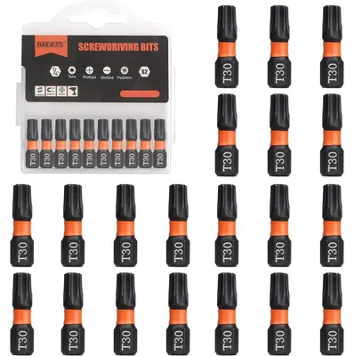 Zdjęcie produktu dla Zestaw wierteł płaskich T30, 20 sztuk, 25 mm, trzpień sześciokątny 1/4", w opakowaniu z pojemnikiem