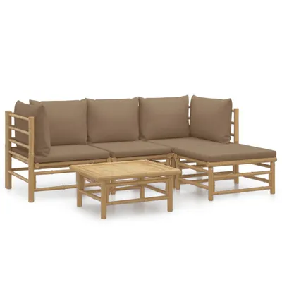 Produktbild von vidaXL 5-tlg. Garten-Lounge-Set mit Kissen Taupe Bambus