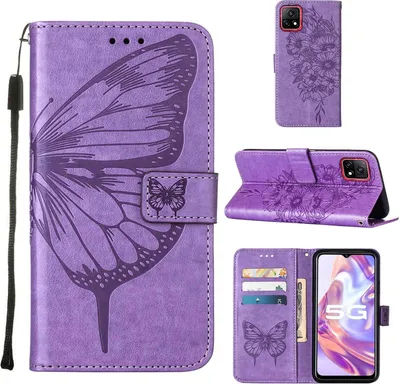 Immagine prodotto di Custodia per VIVO Y31S 5G, Farfalla in rilievo Flip in pelle titolare di carta Custodia protettiva in pelle con supporto per VIVO Y31S 5G Viola