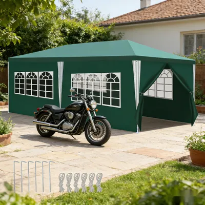 Image de Pavillon de jardin Eikuavons, dimensions 3x6 mètres, tente de fête avec structure métallique robuste, imperméable, pour jusqu'à 3 personnes, couleur verte