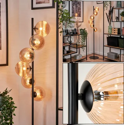 Produktbild von Garaguso Stehlampe aus Metall/Riffelglas in Schwarz/Bernsteinfarben