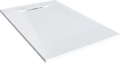 Produktbild von BELIANI Duschwanne Weiß SMC-Masse Steinoptik Flach Rechteckig 80x120 cm mit Ablauf Seitlich Ablaufgarnitur Ablaufrinne Schürze 3 cm Hoch Duschtasse