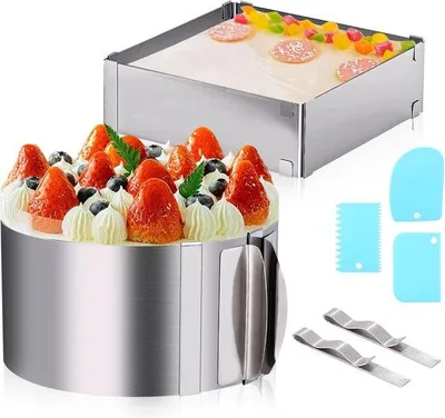 Produktbild von Famanu Taartring Set 2 Stück, verstellbar 16-30 cm, Edelstahl, hohe Backform für Kuchen und Desserts